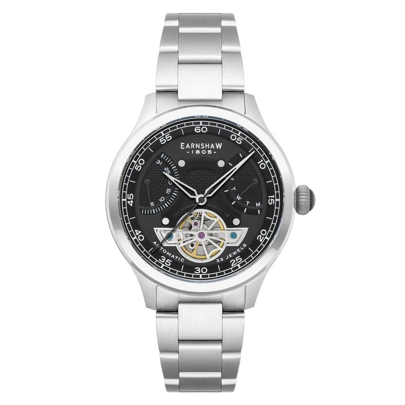 Photo de face de cette Montre Homme en Acier inoxydable Gris, Noir - BARON - EARNSHAW | ES-8191-11