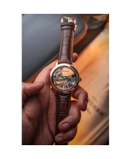 Men's Automatic Skeleton Watch in Stainless Steel, Leather, Gold, Rose Gold, Brown - CORNWALL BRIDGE - ES-8287-02