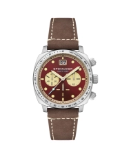 Montre Chronographe Homme en Acier inoxydable, Cuir, Bordeaux, Marron, Argenté, Camel - HULL CHRONOGRAPH - SP-5068-05