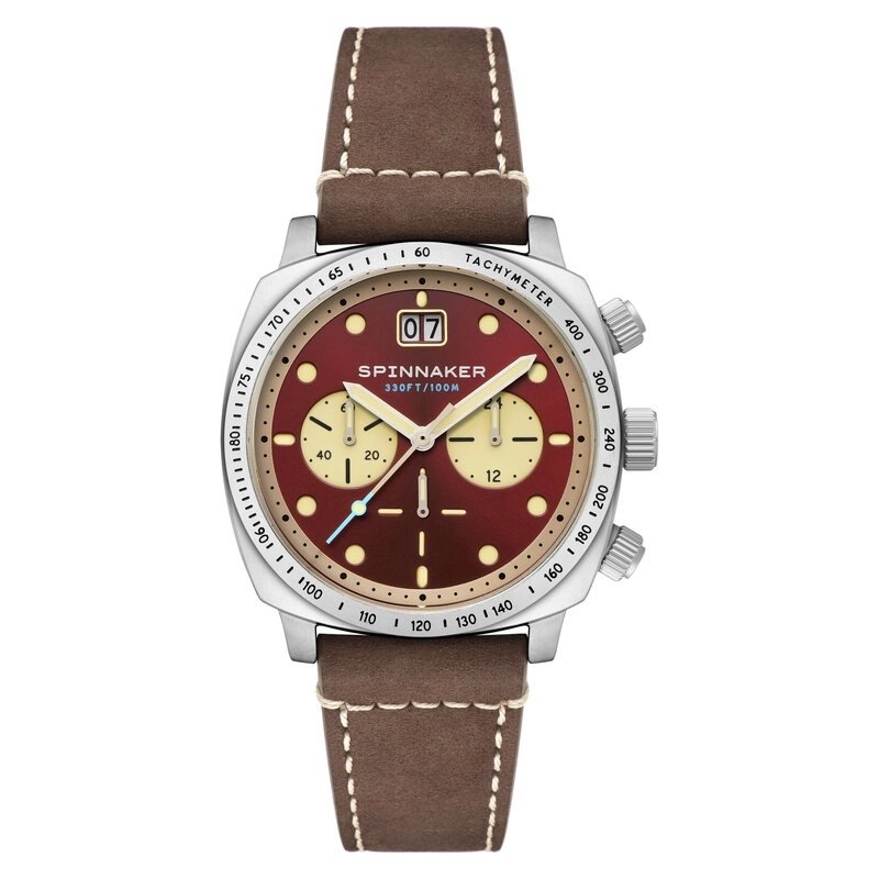 Montre Chronographe Homme en Acier inoxydable, Cuir, Bordeaux, Marron, Argenté, Camel - HULL CHRONOGRAPH - SP-5068-05