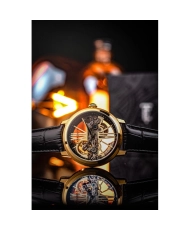 Men's Automatic Skeleton Watch in Stainless Steel, Leather, Gold, Black - CORNWALL BRIDGE - ES-8287-03