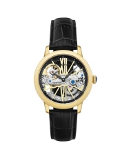 Men's Automatic Skeleton Watch in Stainless Steel, Leather, Gold, Black - CORNWALL BRIDGE - ES-8287-03