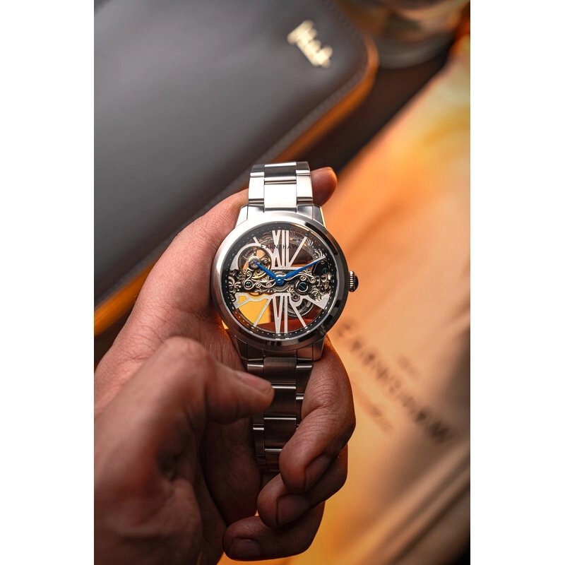 Montre squelette Homme Automatique en Acier inoxydable, Argenté - CORNWALL BRIDGE - ES-8287-11 - Earnshaw