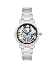 Men's Automatic Stainless Steel Skeleton Watch, Silver - CORNWALL BRIDGE - ES-8287-11