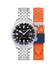 Reloj para Hombre en Acero Inoxidable, Negro, Azul, Plata, Naranja - BRADNER GMT - SP-5121-66