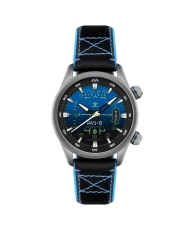 Montre automatique en acier inoxydable et cuir, silicone, noir, bleu - HAWKER HARRIER HUD AUTOMATIC - AV-4117-01