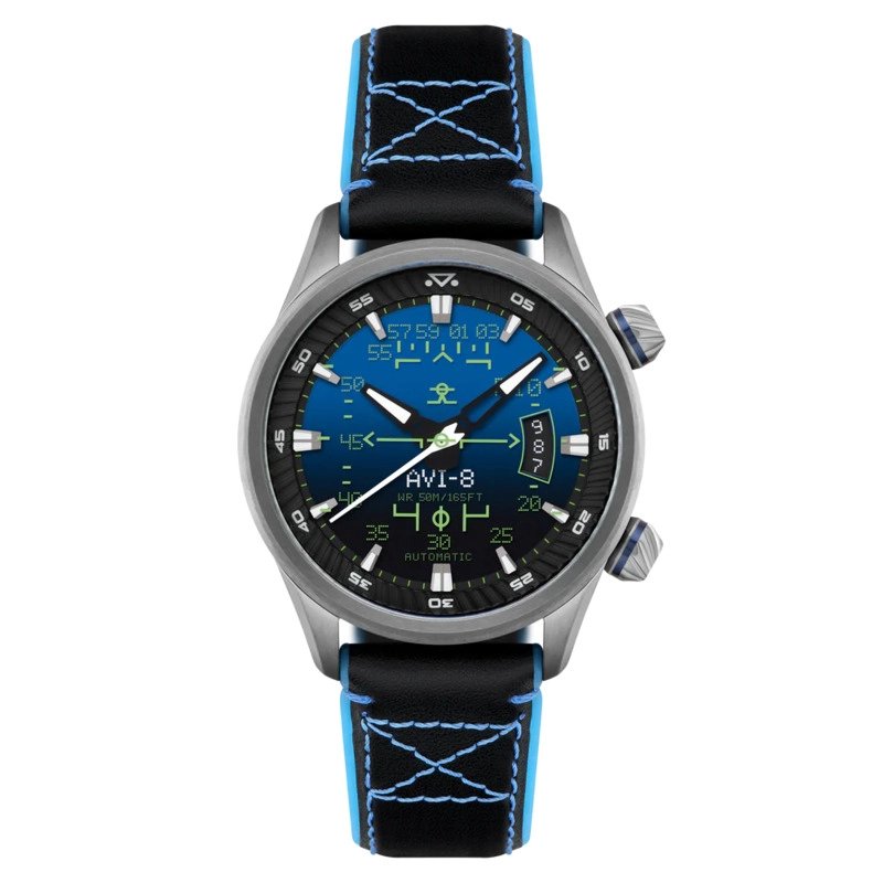 Automatic watch in stainless steel and leather, silicone, black, blue - HAWKER HARRIER HUD AUTOMATIC - AV-4117-01