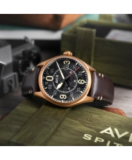 Automatikuhr aus Bronze und Leder, Schwarz, Bronze, Braun – SPITFIRE SMITH AUTOMATIC – AV-4090-06