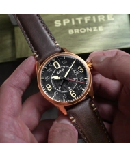 Automatikuhr aus Bronze und Leder, Schwarz, Bronze, Braun – SPITFIRE SMITH AUTOMATIC – AV-4090-06