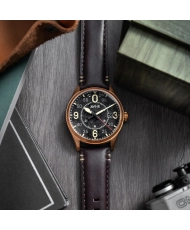 Automatikuhr aus Bronze und Leder, Schwarz, Bronze, Braun – SPITFIRE SMITH AUTOMATIC – AV-4090-06