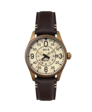 Automatikuhr aus Bronze und Leder, cremefarben, braun, oxidierte Bronze – SPITFIRE SMITH AUTOMATIC – AV-4090-07