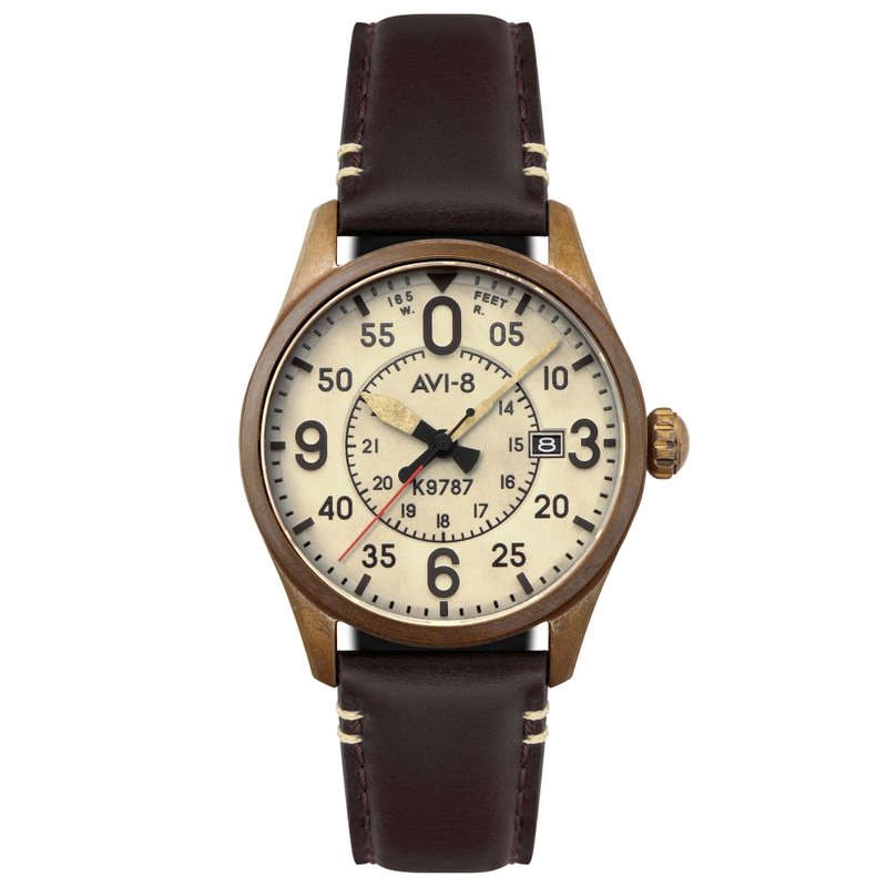 Bronze and Leather Automatic Watch, Cream, Brown, Oxidized Bronze - SPITFIRE SMITH AUTOMATIC - AV-4090-07