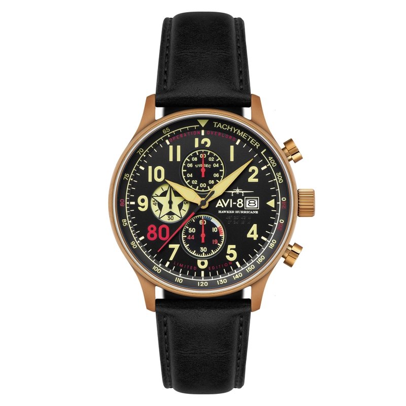 Reloj cronógrafo en acero inoxidable y piel - HAWKER HURRICANE CLASSIC CHRONOGRAPH - D-DAY 80 LIMITED EDITION - AV-4011-1D