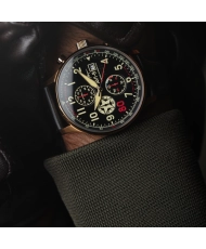 Stainless Steel and Leather Chronograph Watch - HAWKER HURRICANE CLASSIC CHRONOGRAPH - D-DAY 80 LIMITED EDITION - AV-4011-1D