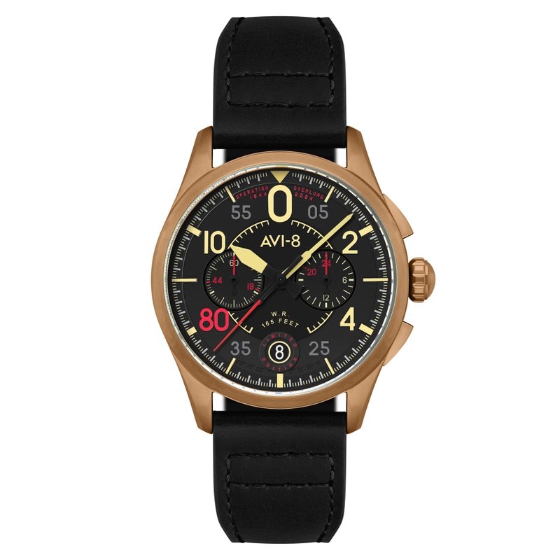 Montre chronographe en acier inoxydable et cuir - SPITFIRE LOCK CHRONOGRAPH D-DAY 80 LIMITED EDITION - AV-4089-0A