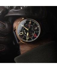 Montre chronographe en acier inoxydable et cuir - SPITFIRE LOCK CHRONOGRAPH D-DAY 80 LIMITED EDITION - AV-4089-0A