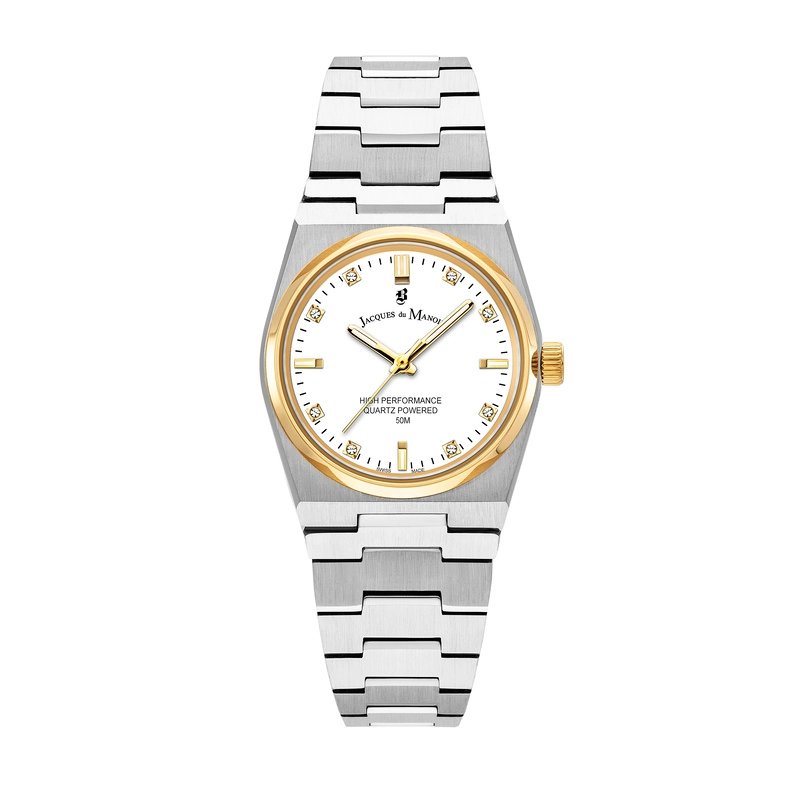 Montre quartz en acier inoxydable, argenté, doré, blanc - HORIZON LADIES - JWL03605