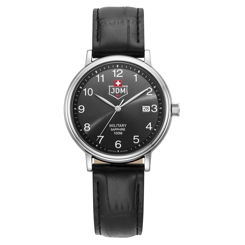 Reloj de cuarzo en acero y piel, negro, plateado - KILO - JDM-WG026-01