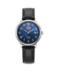 Montre quartz en acier inoxydable et cuir, bleu, argenté, noir - KILO - JDM-WG026-03