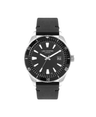 Quartz watch in metal and leather, black, silver - LC07611.351