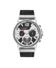 Quartz watch in metal and leather, black, silver - LC07614.351