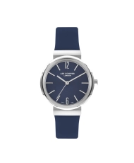 Quartz watch in metal and leather, silver, blue - LC07624.399