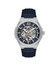 Montre squelette automatique en métal et cuir, bleu, argenté - LC08050.399