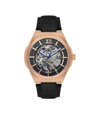 Automatic skeleton watch in metal and leather, rose gold, black - LC08050.451