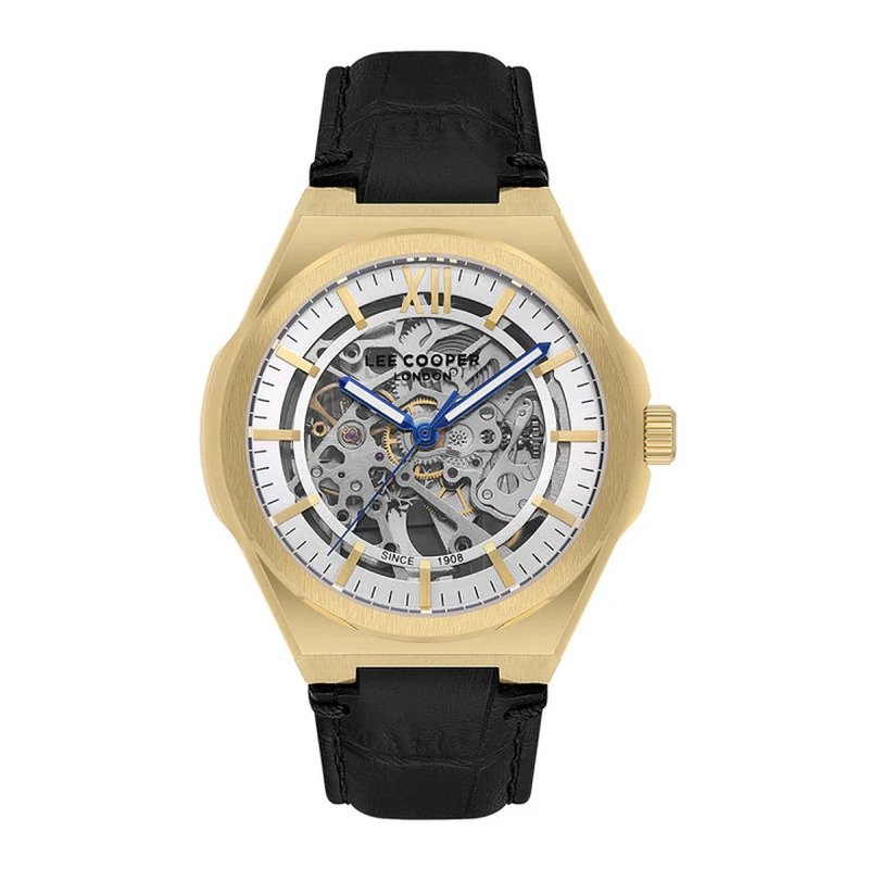 Automatic skeleton watch in metal and leather, gold, silver, black - LC08050.131