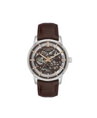 Automatic skeleton watch in metal and leather, silver, brown - LC08035.344