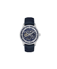 Montre squelette automatique en métal et cuir, bleu, argenté - LC08035.399