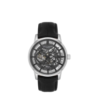 Automatic skeleton watch in metal and leather, silver, black - LC08035.361