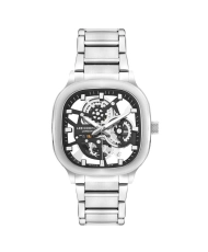 Skeleton quartz metal watch, black, silver - LC07974.350