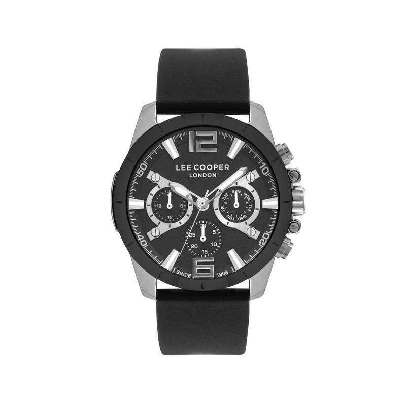 Reloj de cuarzo en metal y piel, plateado, negro - LC07613.351