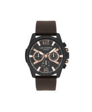 Montre quartz en métal et cuir, noir, rose doré, chocolat - LC07613.654