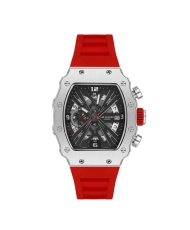 Montre quartz en métal et silicone, argenté, noir, rouge - LC08062.388