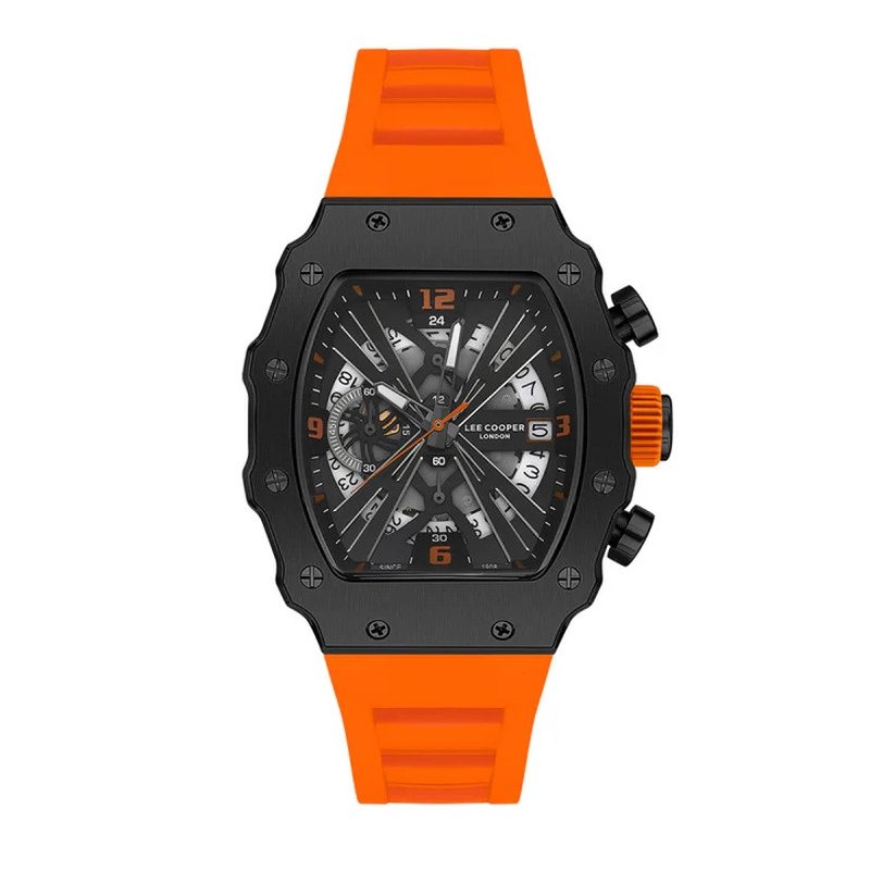 Montre quartz en métal et silicone, noir, orange - LC08062.657