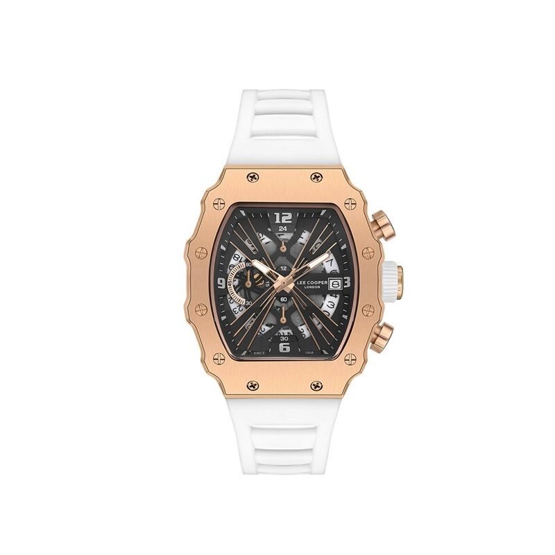 Reloj de cuarzo en metal y silicona, oro rosa, negro, blanco - LC08062.563