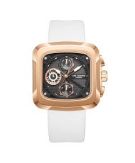 Reloj de cuarzo en metal y silicona, oro rosa, negro, blanco - LC08012.453