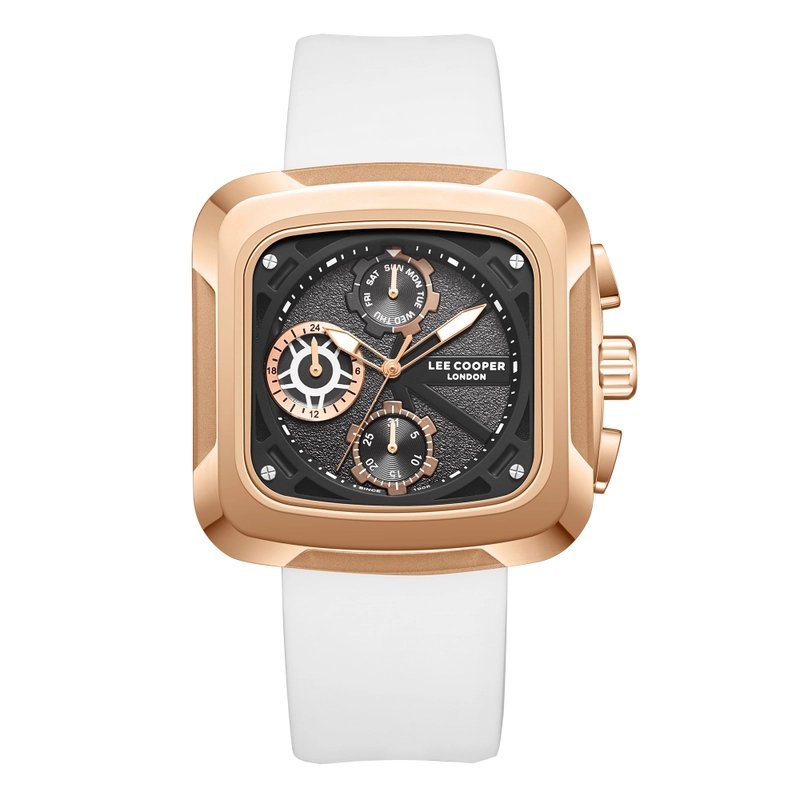 Montre quartz en métal et silicone, rose doré, noir, blanc - LC08012.453