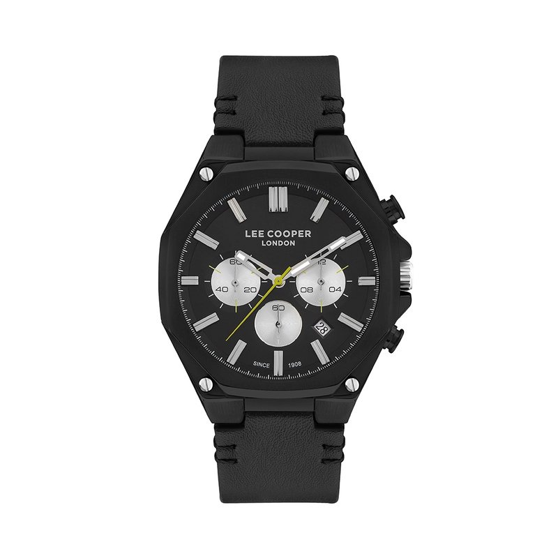 Reloj de cuarzo en metal y piel, negro - LC07318.651