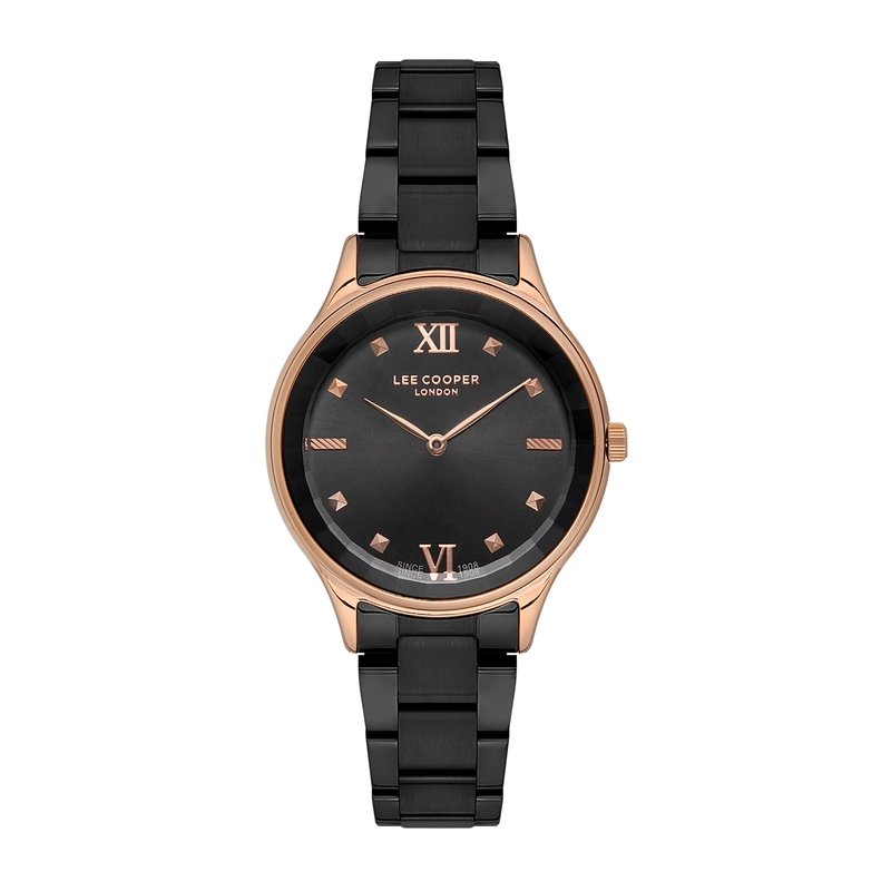 Reloj de cuarzo de metal, oro rosa, negro - LC07113.460