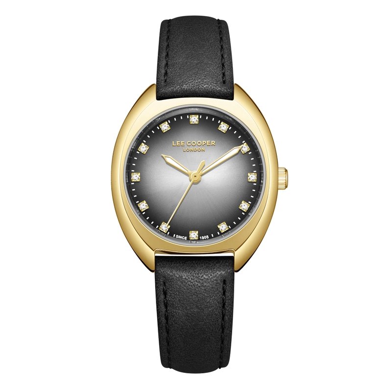 Quartz watch in metal and leather, gold, black, silver - LC07988.131