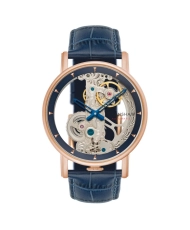 Vorderes Foto dieser Herren-Skelettuhr aus Edelstahl, poliertem Stahl, Blau, Rosa – FOWLER BRIDGE SKELETON AUTOMATIC – EA