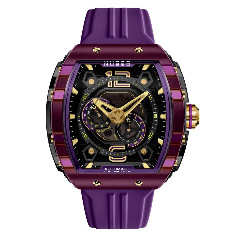 Montre automatique en acier inoxydable et silicone, violet, noir - MAGELLAN 24H AUTOMATIC - NB-6087-01