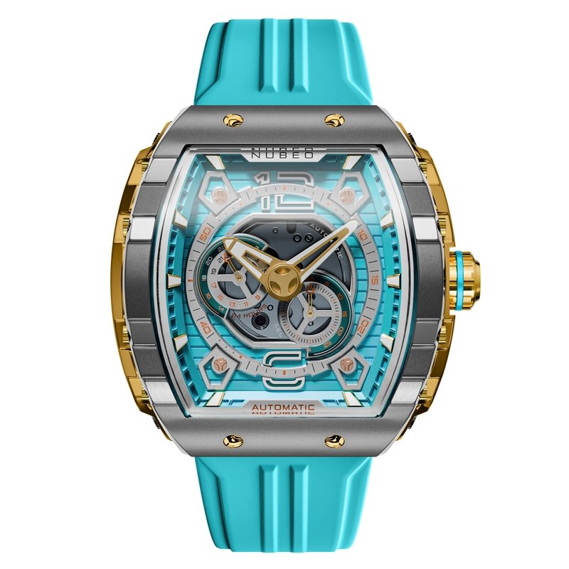 Automatic watch in stainless steel and silicone, gold, silver, blue - MAGELLAN 24H AUTOMATIC - NB-6087-04