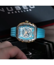 Reloj automático en acero inoxidable y silicona, oro, plata, azul - MAGELLAN 24H AUTOMATIC - NB-6087-04