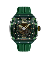 Montre automatique en acier inoxydable et silicone, vert, argenté - MAGELLAN 24H AUTOMATIC - NB-6087-05