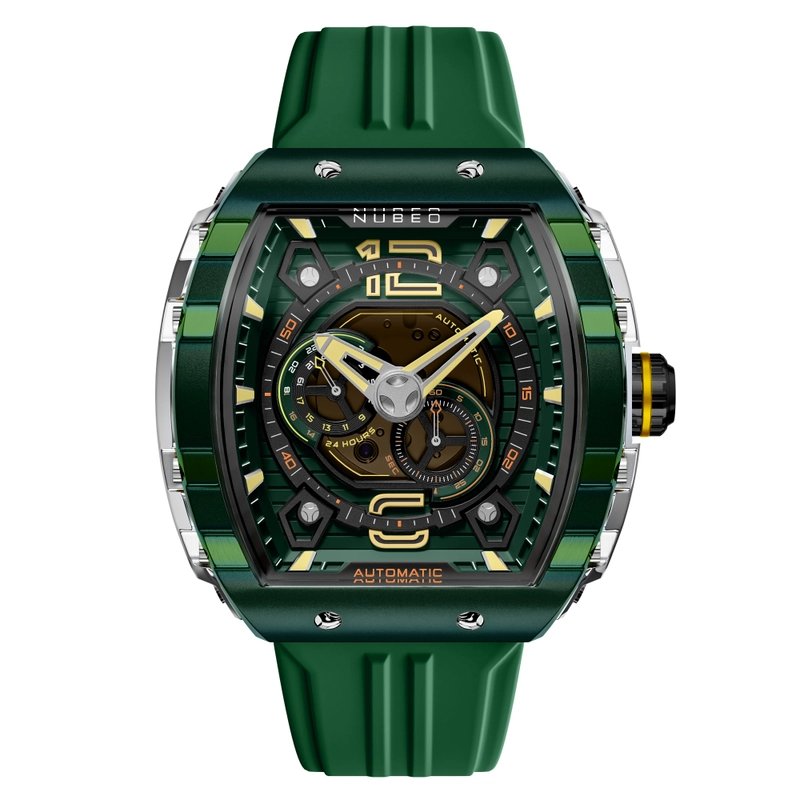 Montre automatique en acier inoxydable et silicone, vert, argenté - MAGELLAN 24H AUTOMATIC - NB-6087-05