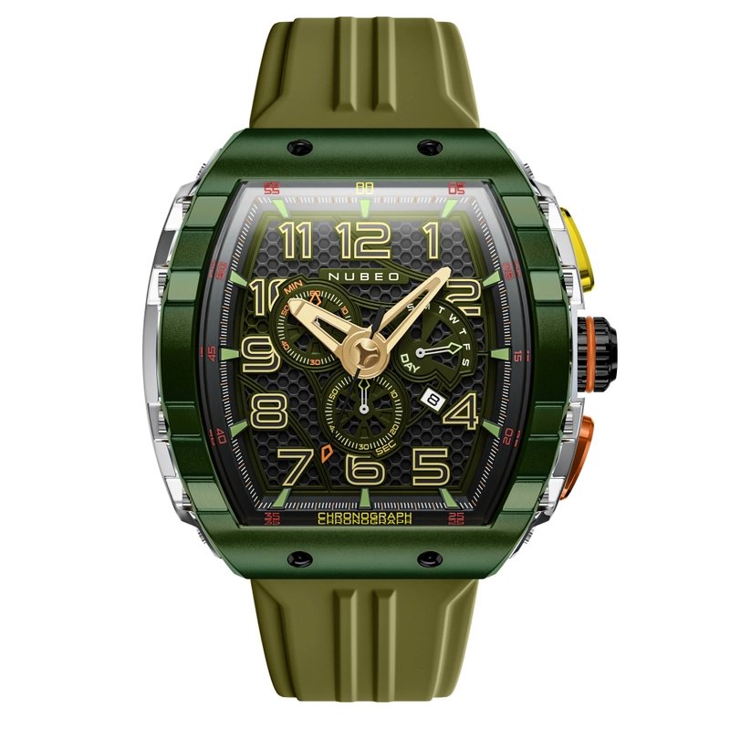 Reloj cronógrafo en acero y silicona, verde, plateado - CRONÓGRAFO RETRÓGRADO MAGELLAN - NB-6088-05